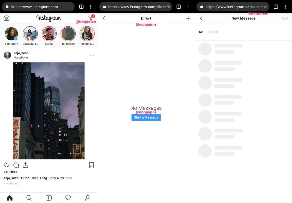 Instagram direct messages on web